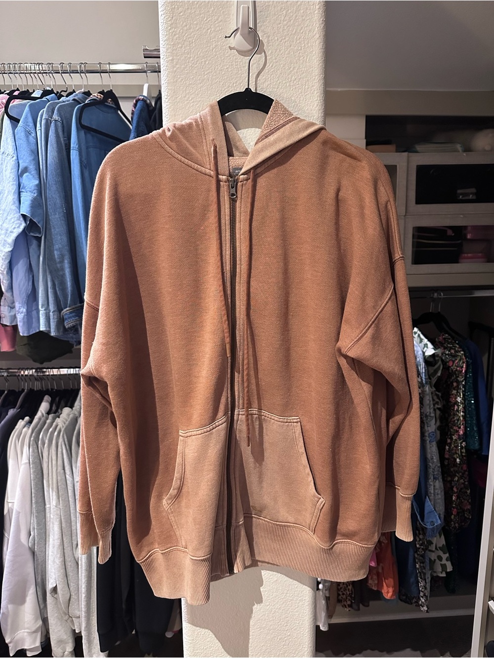 Aerie Oversized Hoodie Sweatshirt - Distressed Brown/Beige